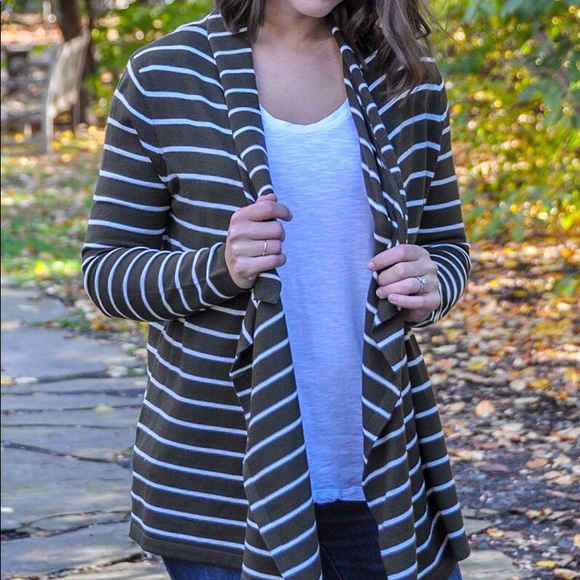 Striped Open Cardigan - Olive - Picture 1 of 4